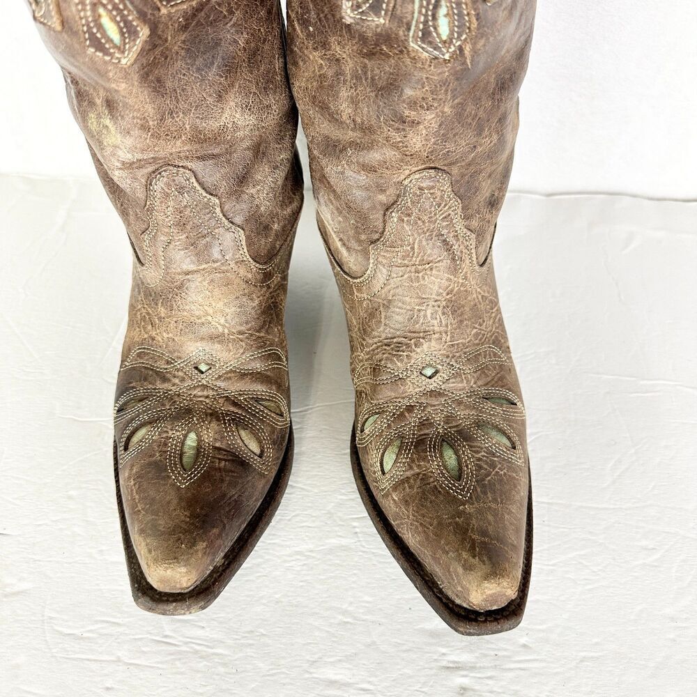 Tony Lama Women's Vaquero Rancho Inlay Snip Toe Western Boot Size 6.5 Chocolate - Picture 6 of 11